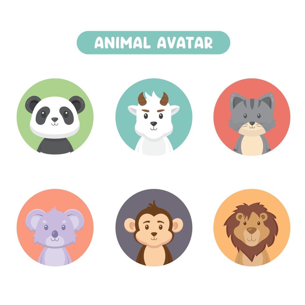 conjunto 6 de avatar animal vector