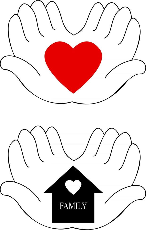 vector illustration of a Heart and home in the palms of your hands