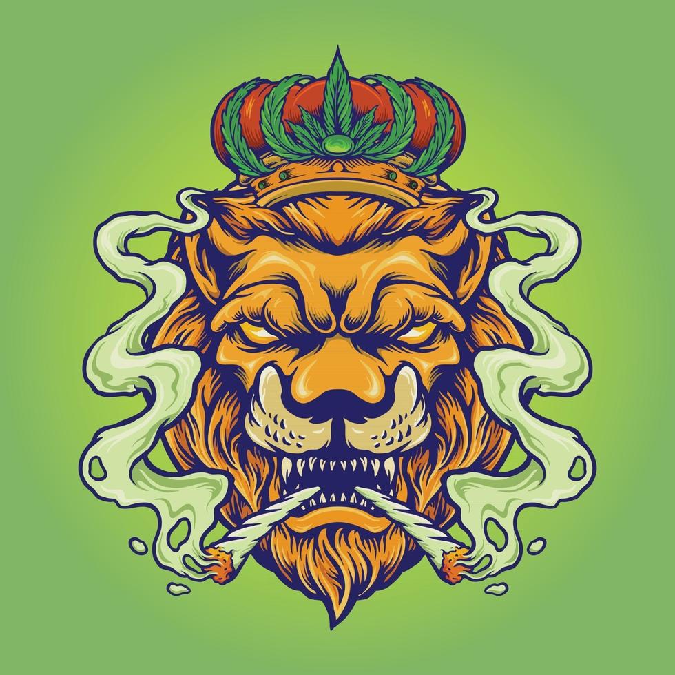 Lion King Smoke Weed Mascot Illustrations vector