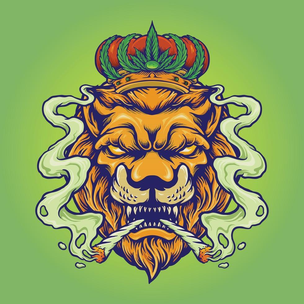 Lion King Smoke Weed Mascot Illustrations vector