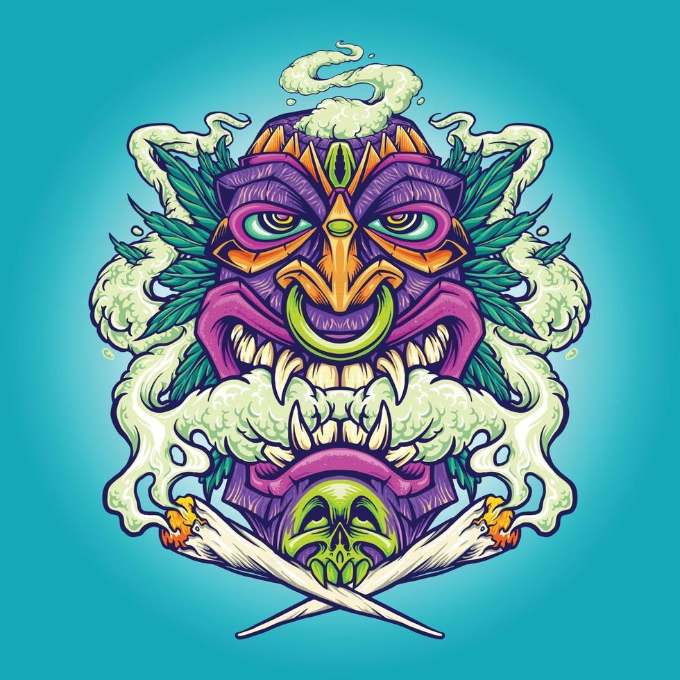Smoking Hawaian Tiki Weed Leaf Illustrations vector