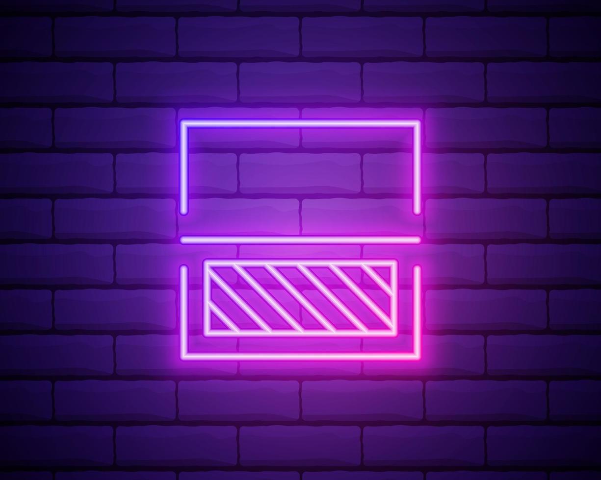 Glowing neon line scanning procces icon isolated on brick wall background. Scanning. Security check symbol. Cyber safe sign. Vector Illustration