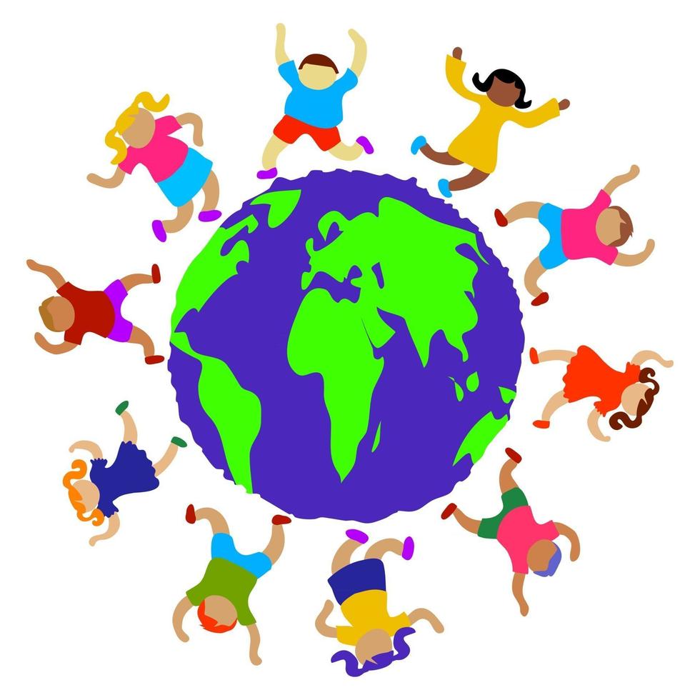 Happy Diverse Globe Kids vector