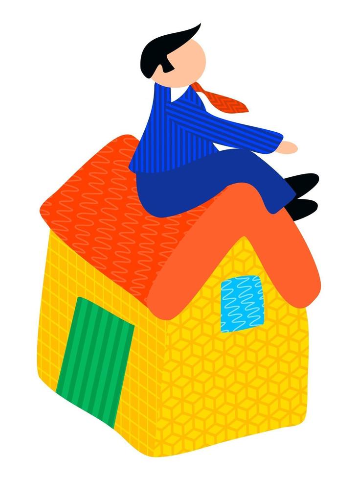 Estate Agent Sitting on House Roof vector