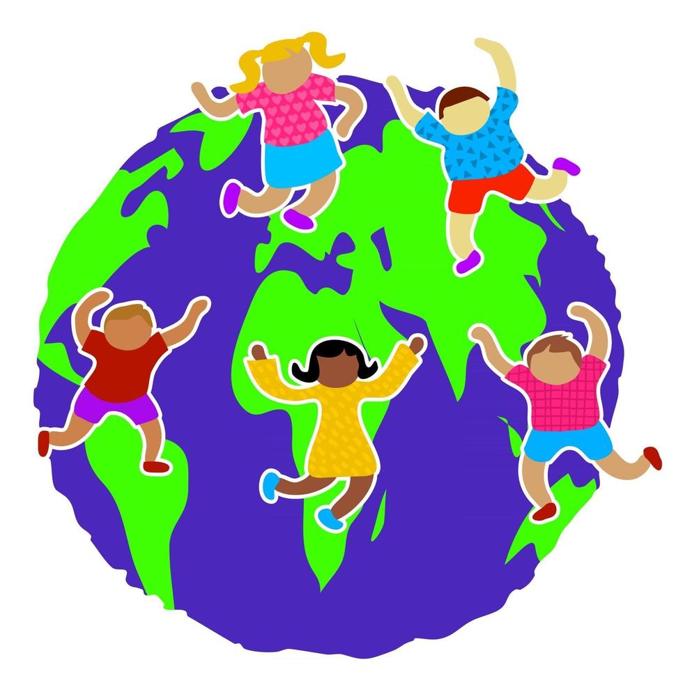 Happy Diverse Globe Kids vector