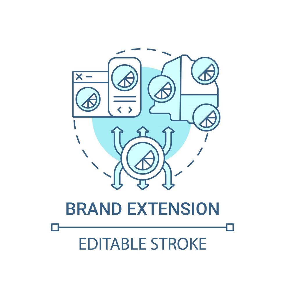 Brand extension concept icon. Brand change type abstract idea thin line illustration. Launching new offer into marketplace. Marketing strategy. Vector isolated outline color drawing. Editable stroke