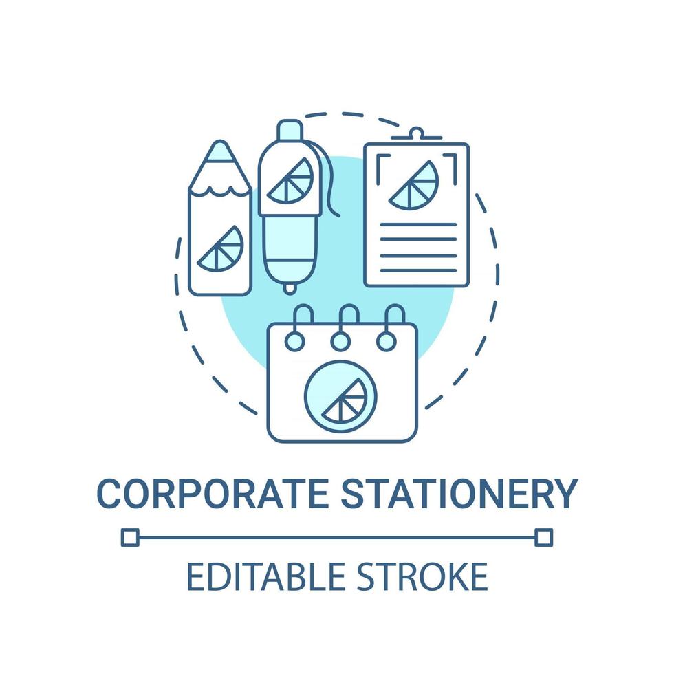 icono de concepto de papelería corporativa. marca corporativa punto de contacto idea abstracta ilustración de línea fina. representando a la empresa con tarjetas de visita. dibujo de color de contorno aislado vectorial. trazo editable vector