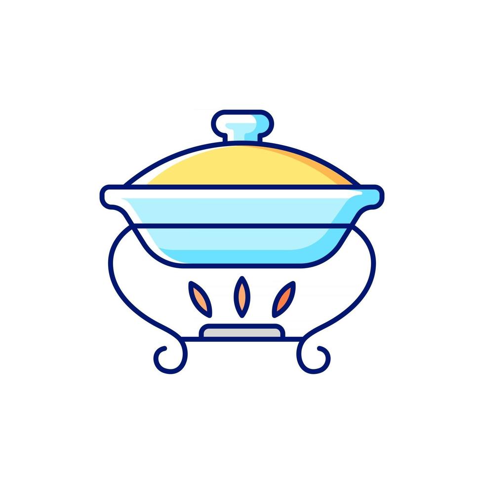 icono de color rgb de la bandeja de calentamiento. ilustración vectorial aislada. Plato de frotamiento para almacenar alimentos. recipiente que mantiene las comidas calientes. utensilios de cocina de uso diario dibujo lineal relleno simple. vector