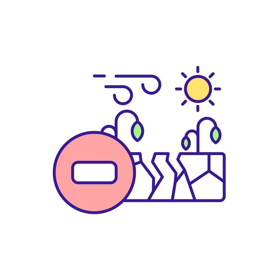 Land degradation prevention RGB color icon. Agricultural land destruction. Isolated vector illustration. Idle, abandoned agriculture ground. Vegetative desiccation tolerance simple filled line drawing