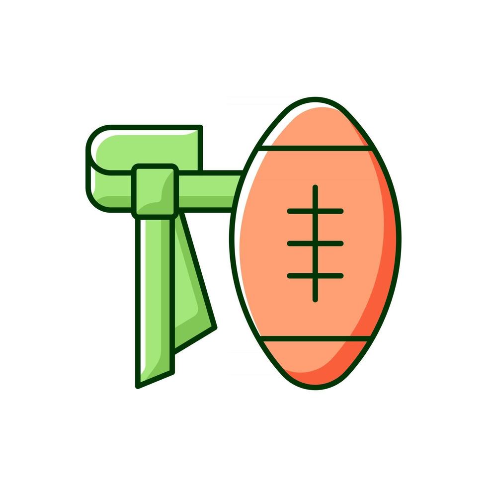 Flag football RGB color icon. Removing flag from ball carrier during game. Physical safety. Isolated vector illustration. American football non-tackling version simple filled line drawing