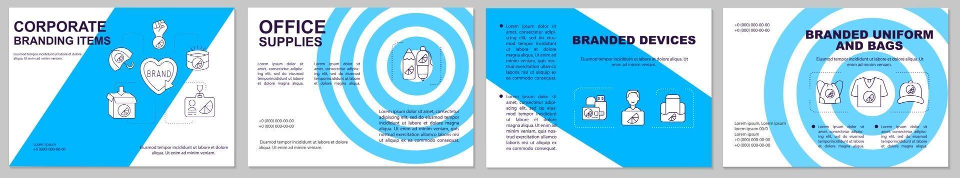 Corporate branding items brochure template. Office equipment. Flyer, booklet, leaflet print, cover design with linear icons. Vector layouts for presentation, annual reports, advertisement pages