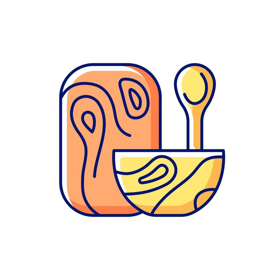 Wooden tableware RGB color icon. Isolated vector illustration. Food preparation tools. Accessories used for cooking food. Dinnerware for everyday usage simple filled line drawing.