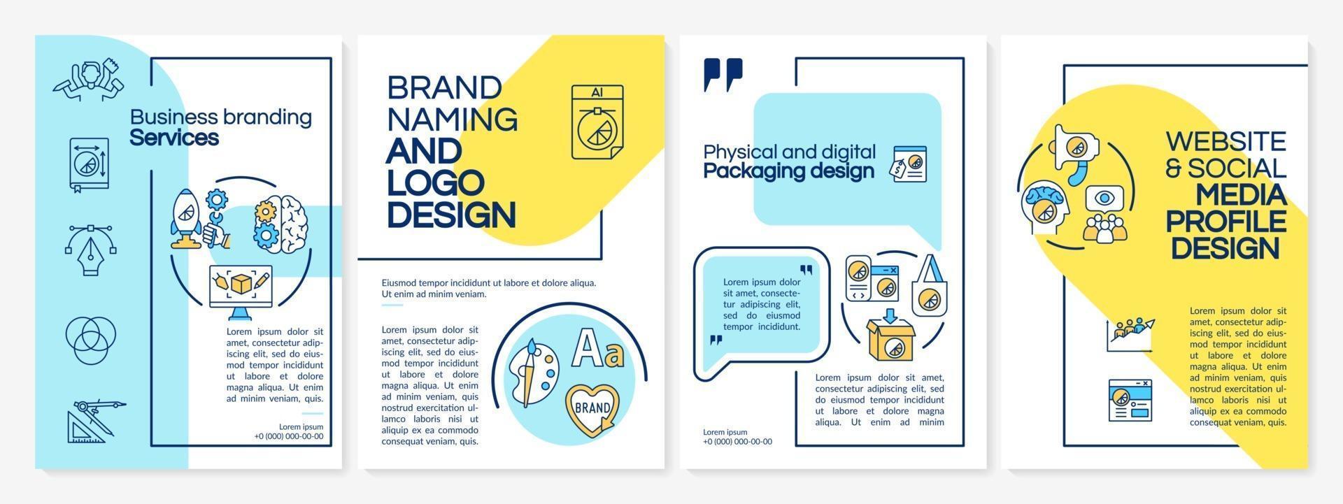 Business branding services brochure template. Brand style. Flyer, booklet, leaflet print, cover design with linear icons. Vector layouts for presentation, annual reports, advertisement pages