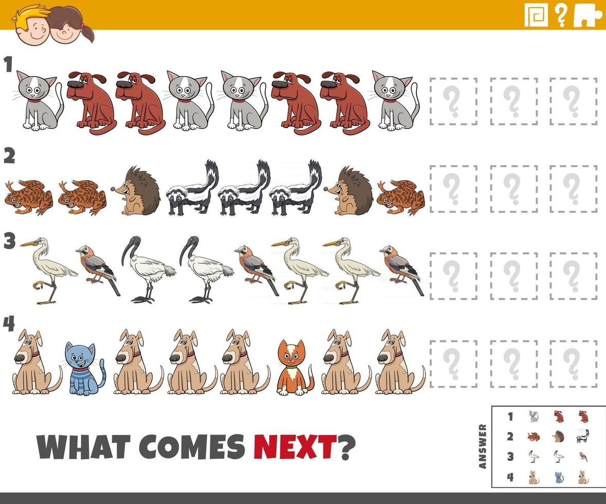 educational pattern game for children with cartoon animals vector