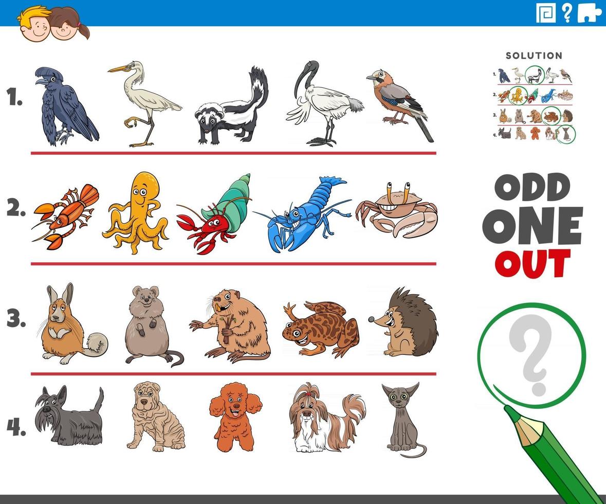 odd one out picture task with cartoon characters vector