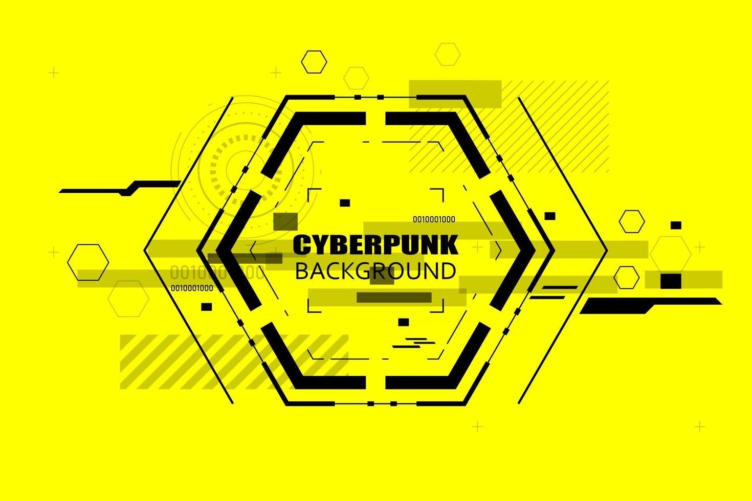 Fondo cyberpunk moderno en banner de alta tecnología abstracto negro y amarillo con lugar para poner texto. pantalla digital en formato hud, que ilustra la falla del futuro. vector