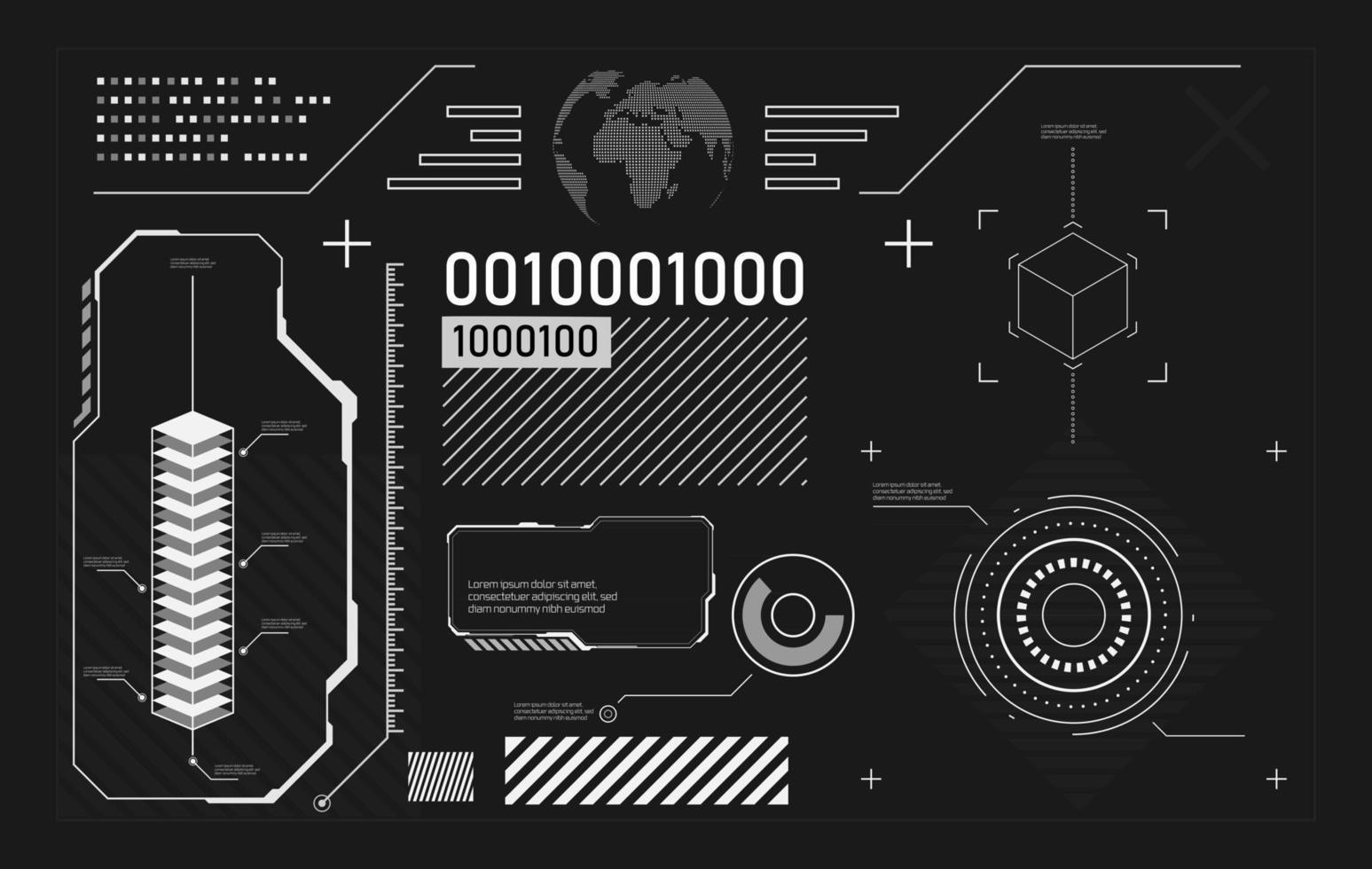 gráfico vectorial de hud en estilo futurista. elementos de interfaz de alta tecnología para su diseño. pantalla táctil digital. colección de constructores de interfaces de usuario de ciencia ficción. vector