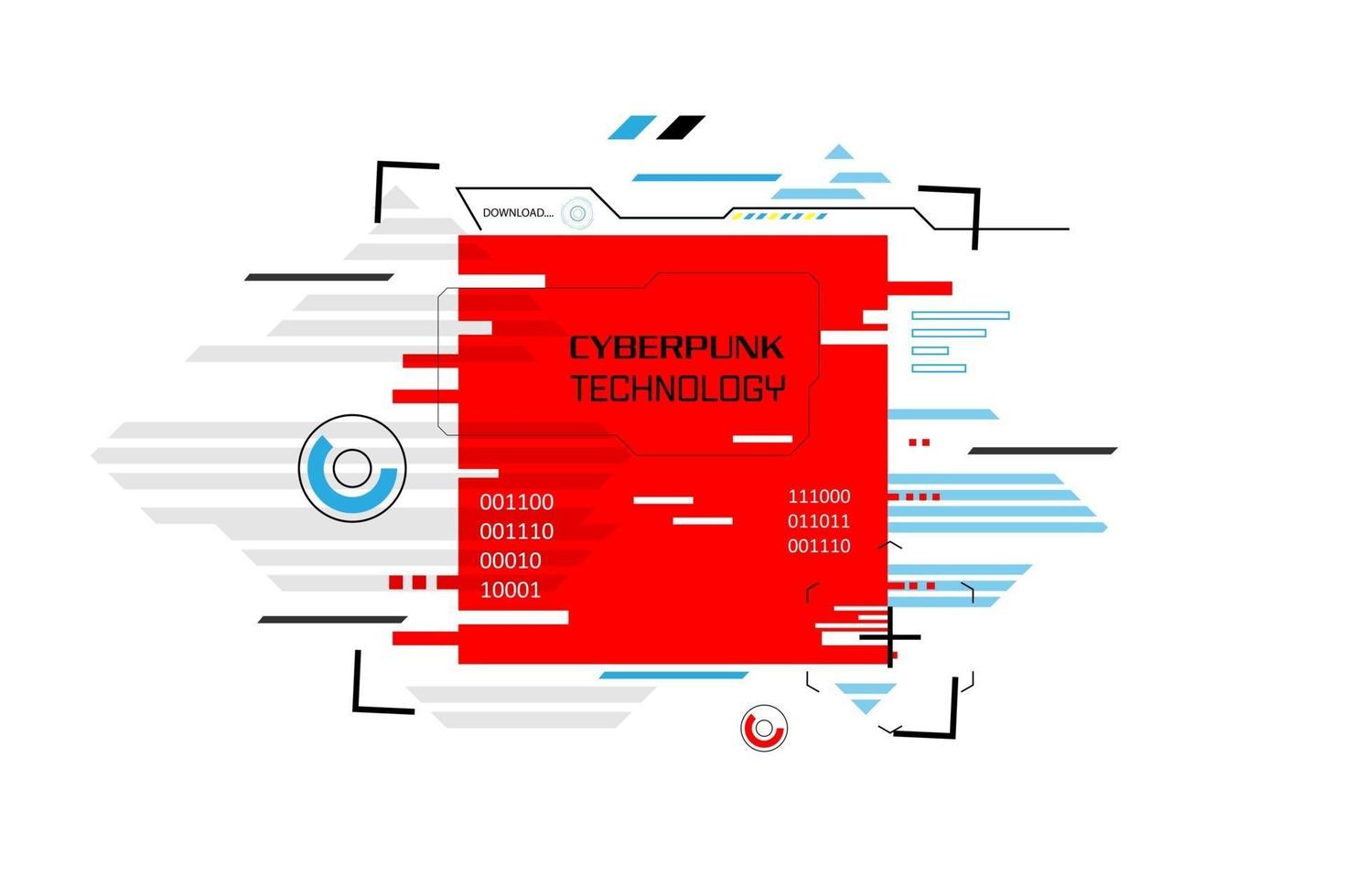 Abstract technology colorful background in cyberpunk style. High tech banner design with place for text. Digital screen with HUD elements. vector