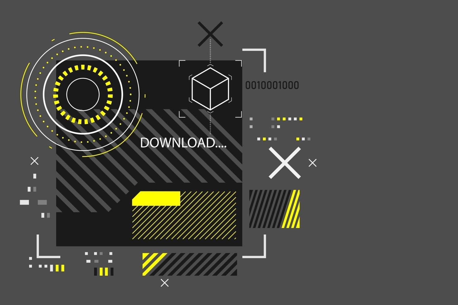 Modern cyberpunk background in black and grey  Abstract hi-tech banner with place to put text. Digital screen in HUD format, illustrating the glitch of the future. vector