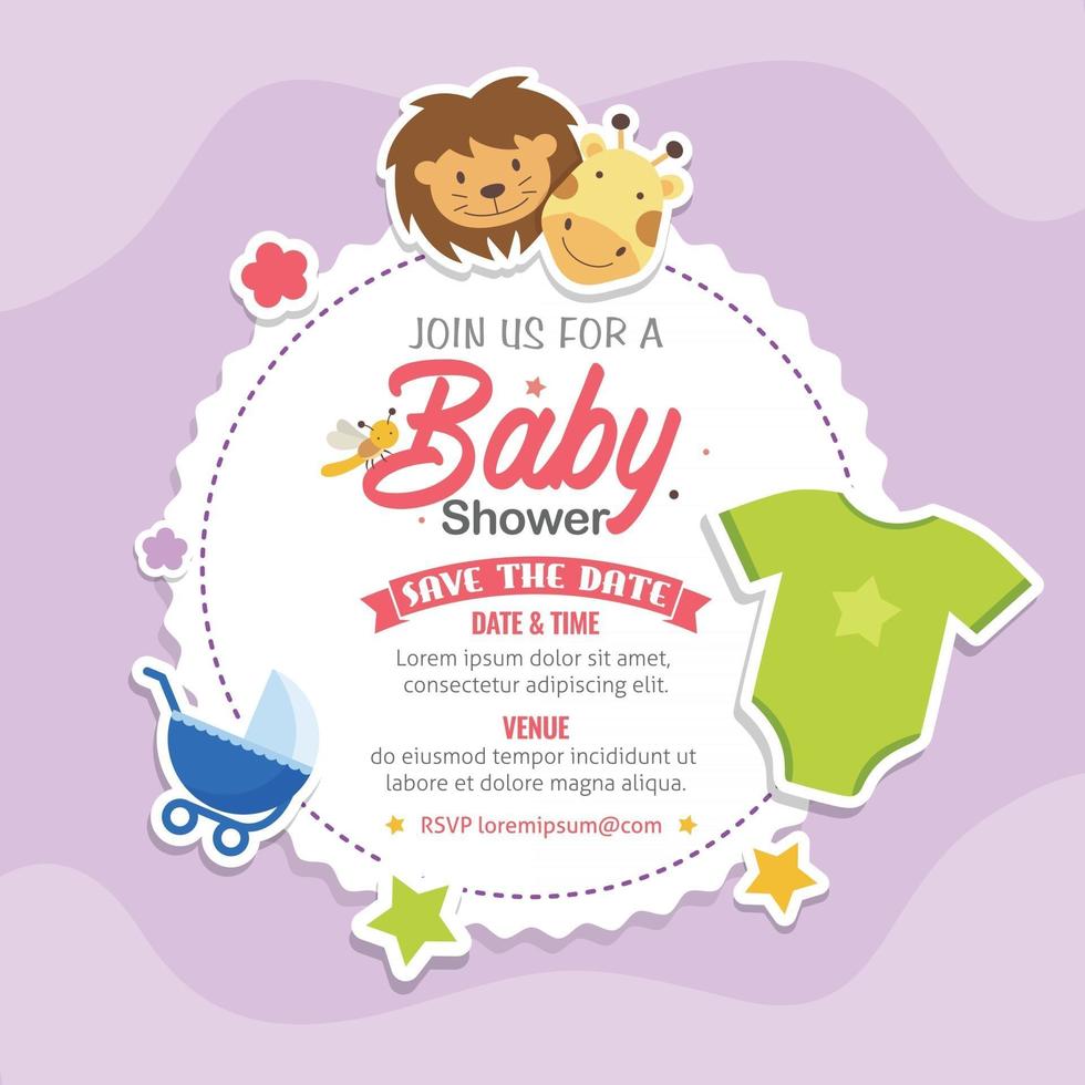 Baby shower invitation template with cute animal theme vector