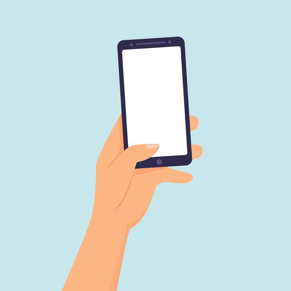 Manos sostienen smartphone tomando selfie y foto plantilla en blanco ilustración vectorial vector