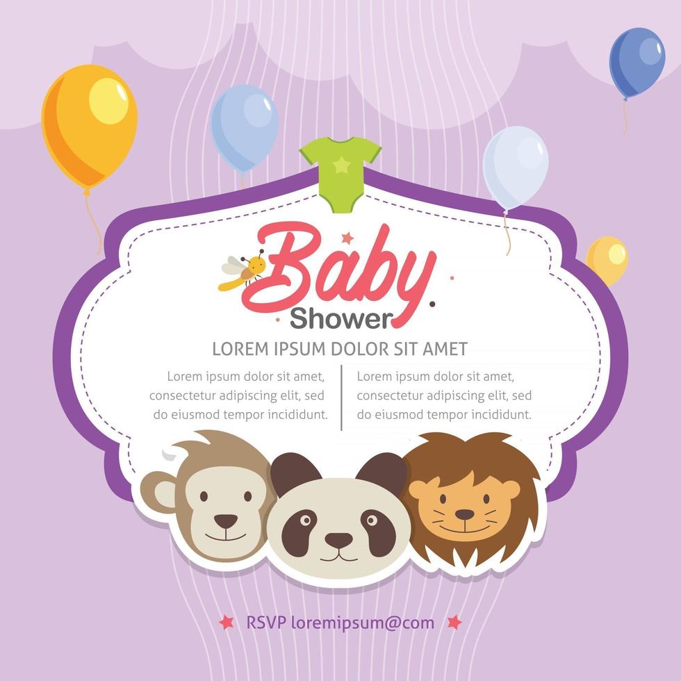 Plantilla de invitación de baby shower con lindo tema animal vector