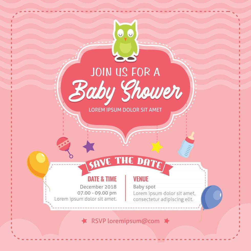 Plantilla de invitación de baby shower con lindo tema animal vector