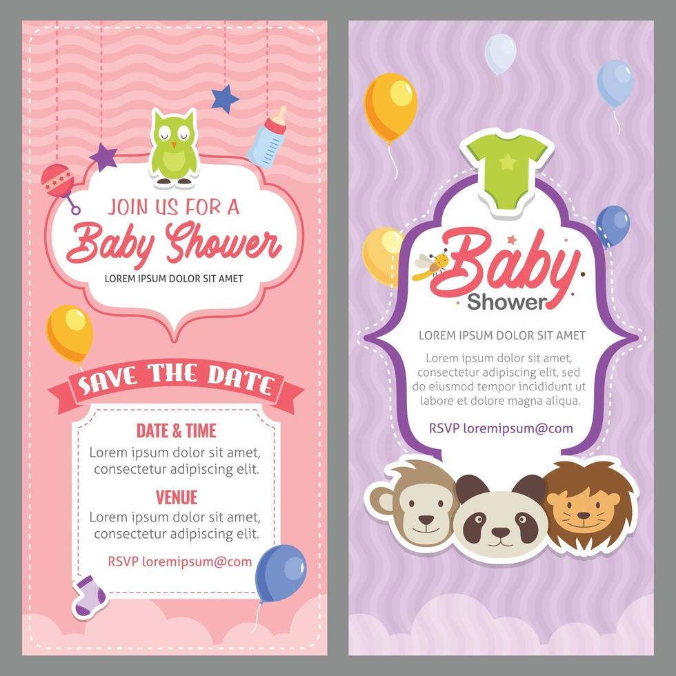 Plantilla de invitación de baby shower con lindo tema animal vector