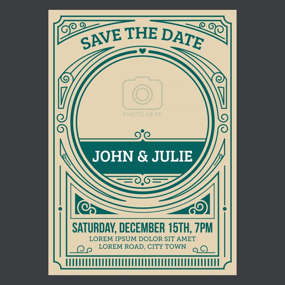 Wedding invitation card with vintage art deco style vector