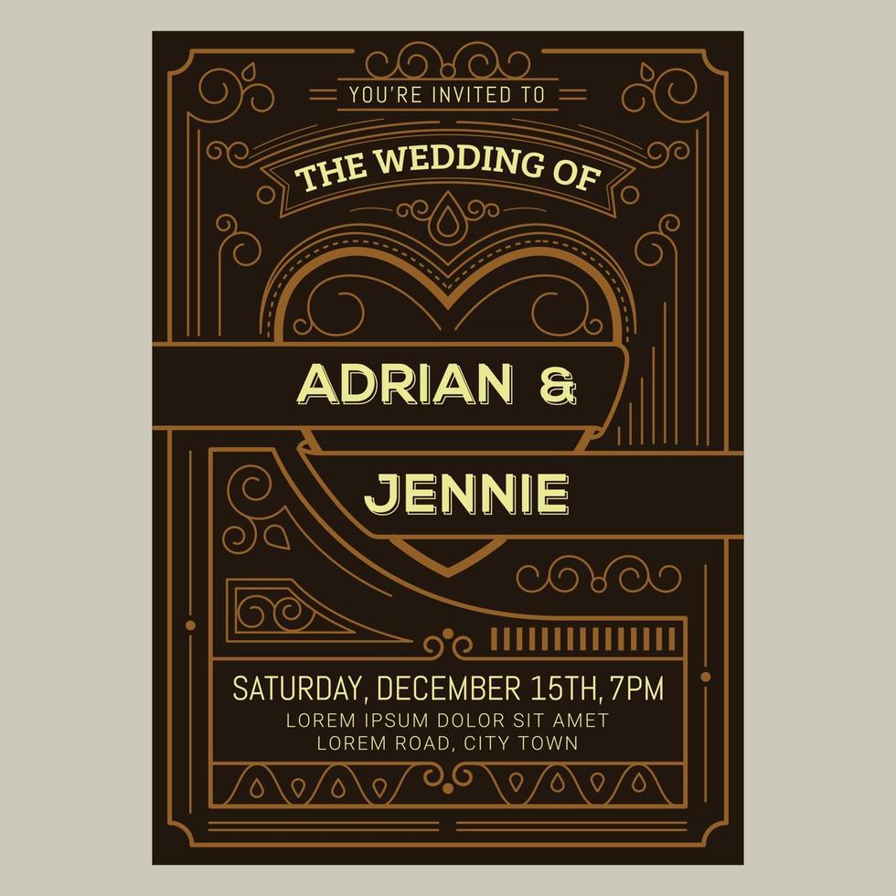 Wedding invitation card with vintage art deco style vector