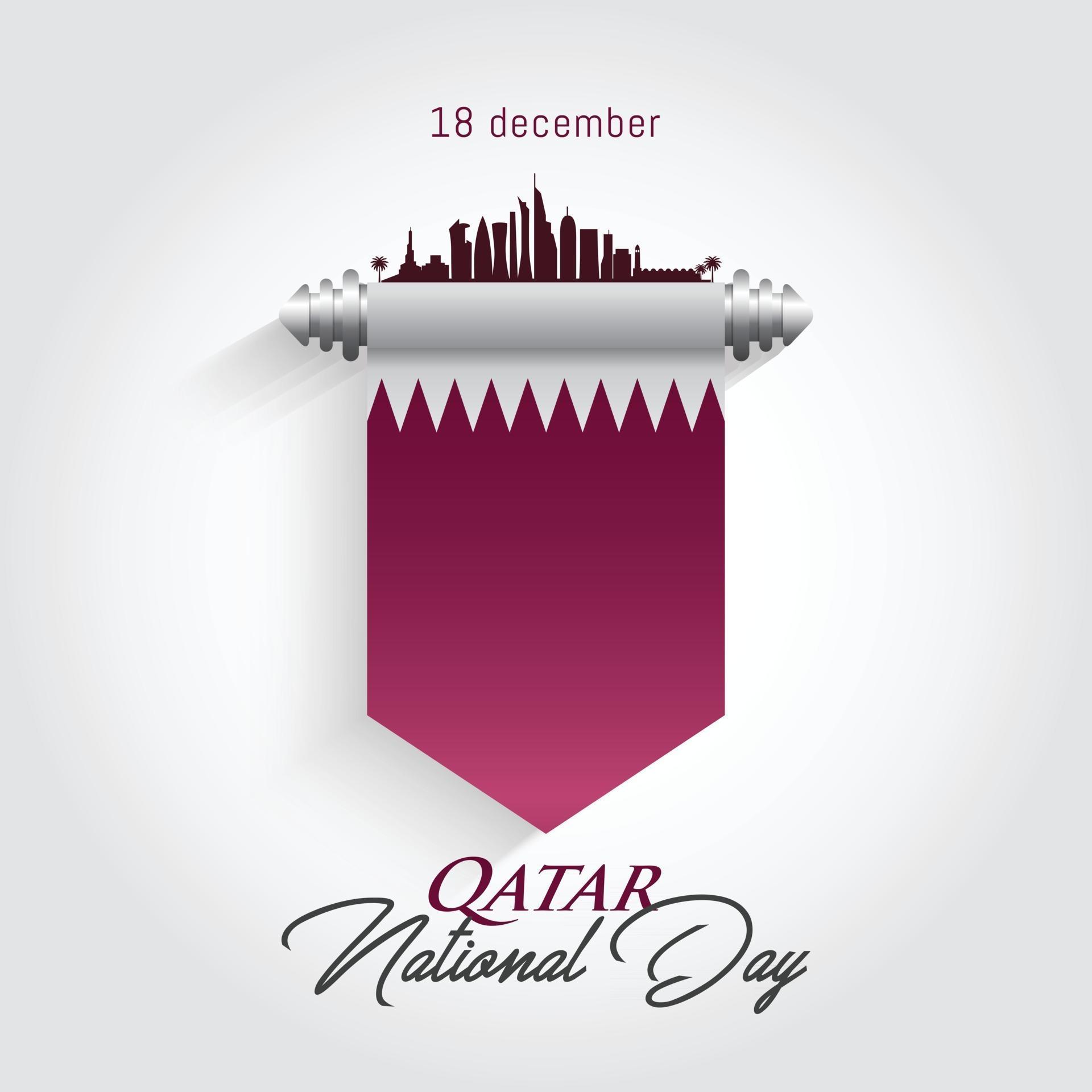Qatar national day celebration with landmark and flag vector