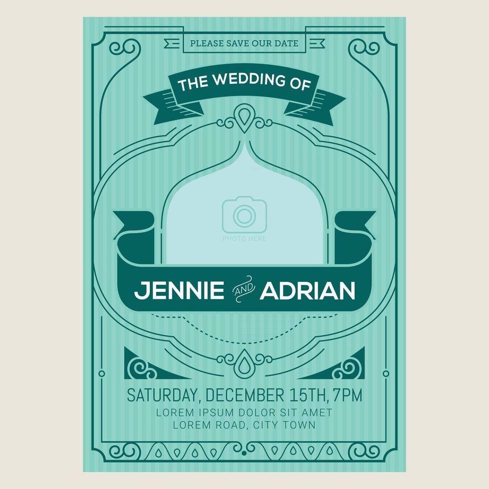 Wedding invitation card with vintage art deco style vector