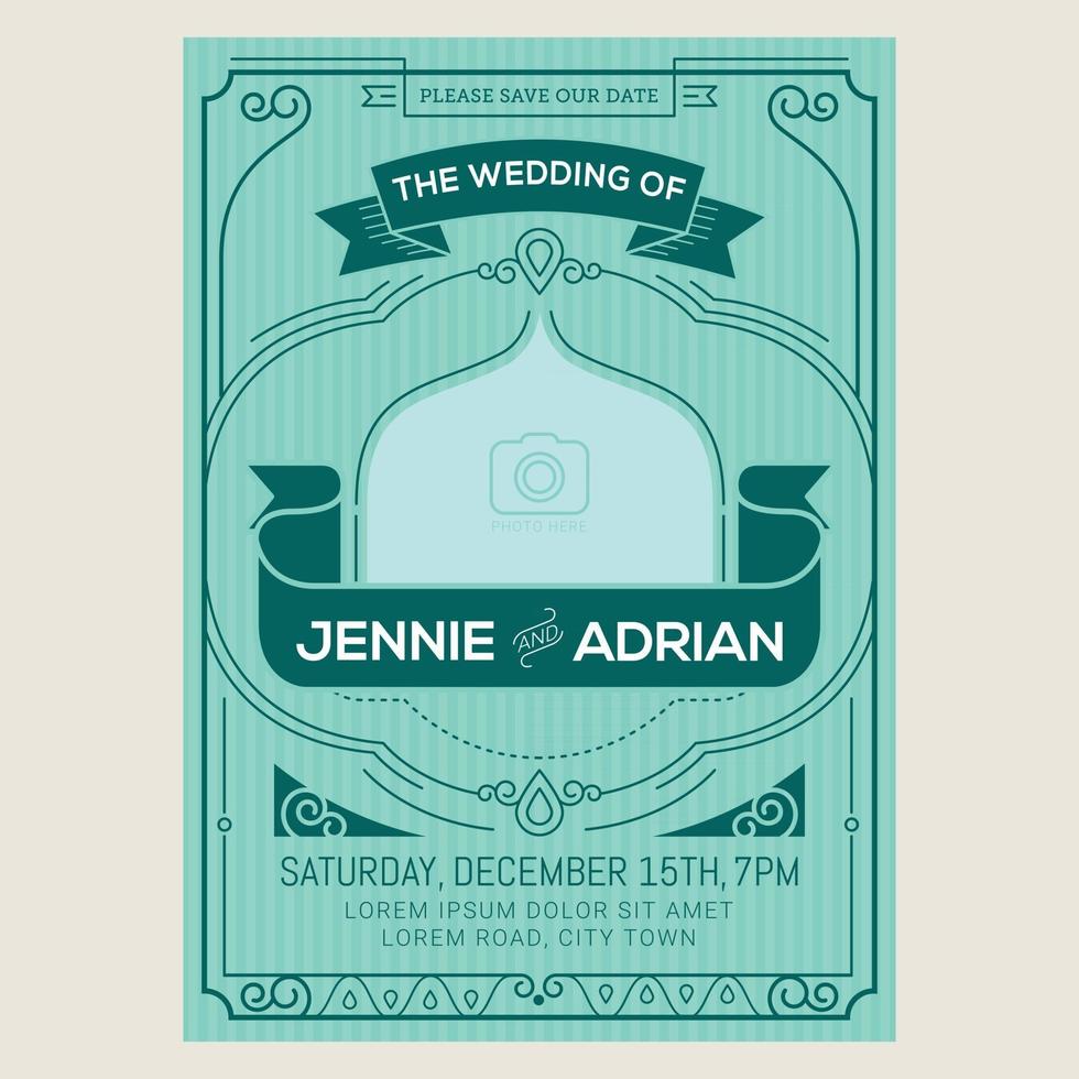 Wedding invitation card with vintage art deco style vector