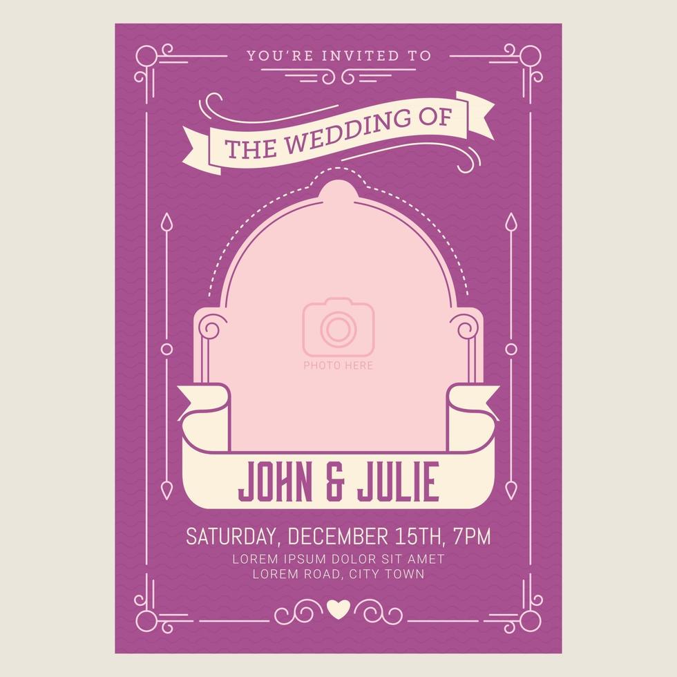 Wedding invitation card with vintage art deco style vector