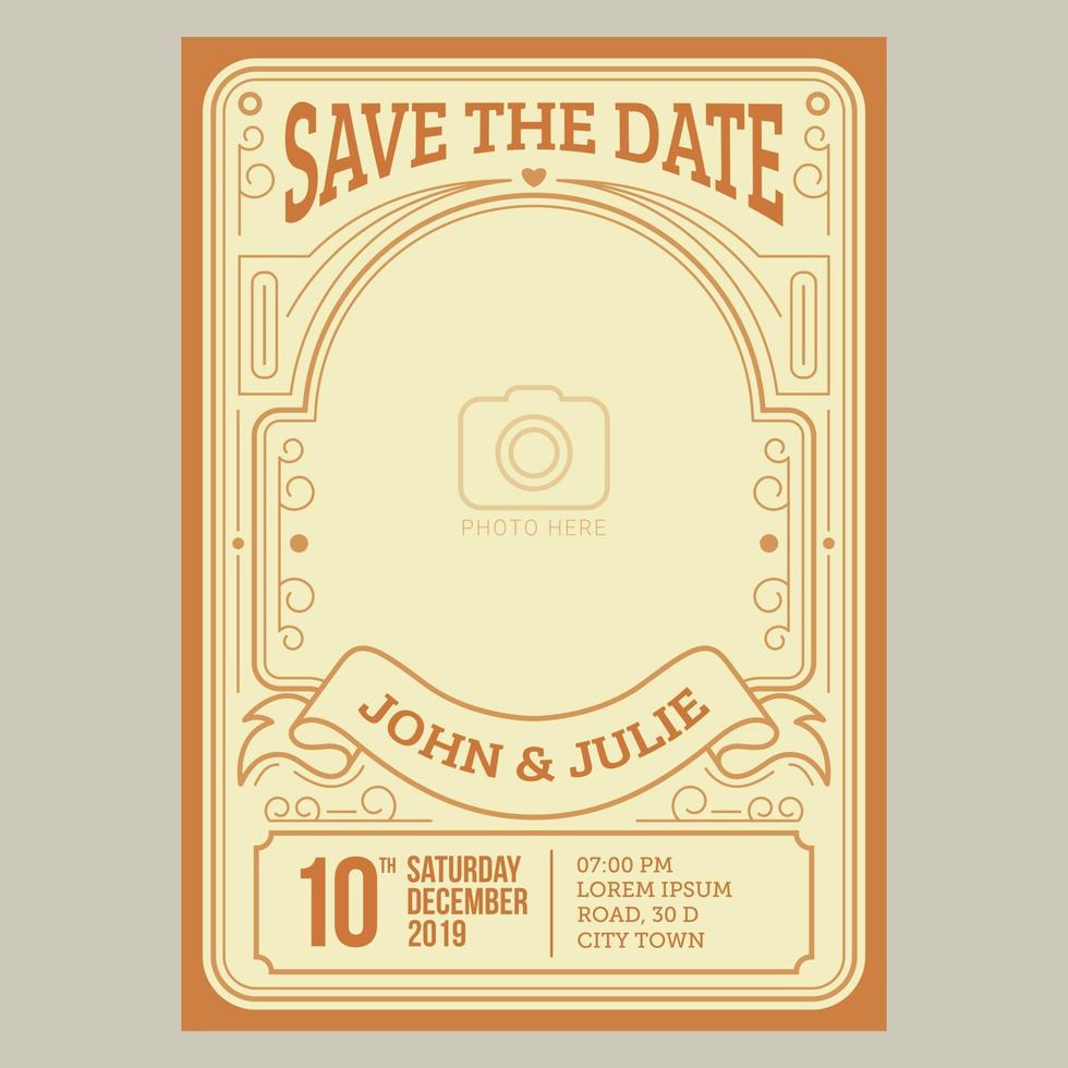 tarjeta de invitación de boda con estilo art deco vintage vector