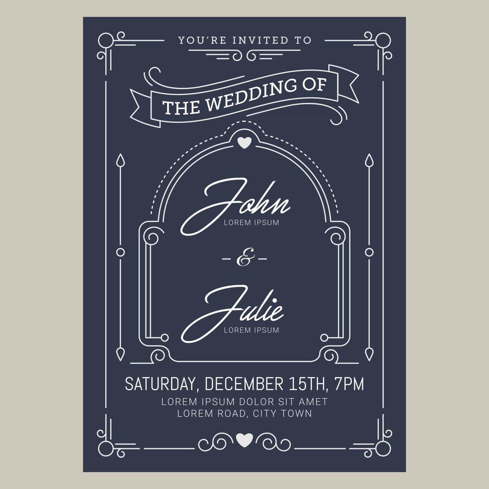 Wedding invitation card with vintage art deco style vector