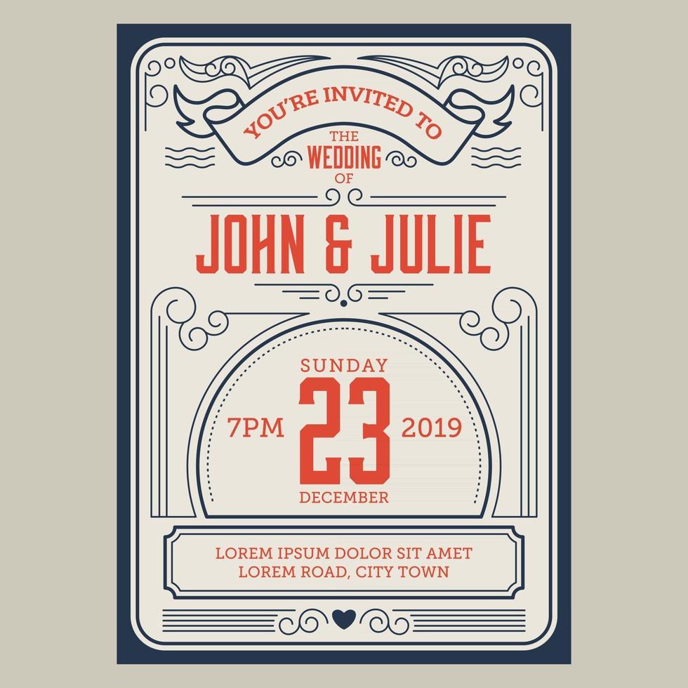 Wedding invitation card with vintage art deco style vector