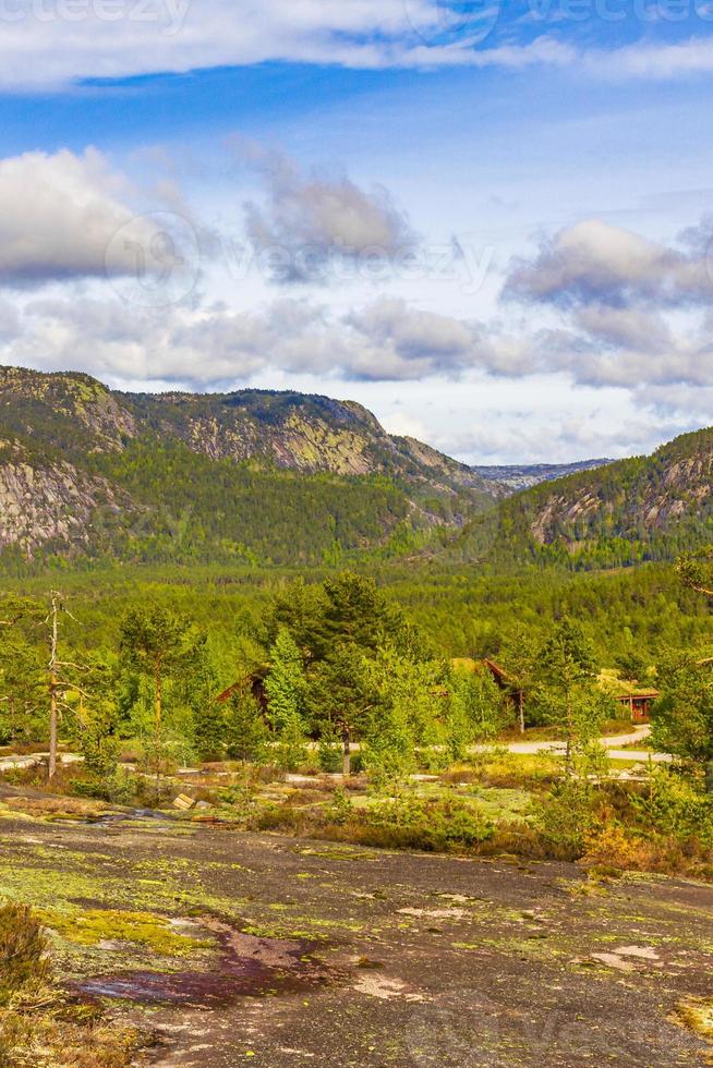 panorama con abetos y montañas naturaleza paisaje nissedal noruega. foto