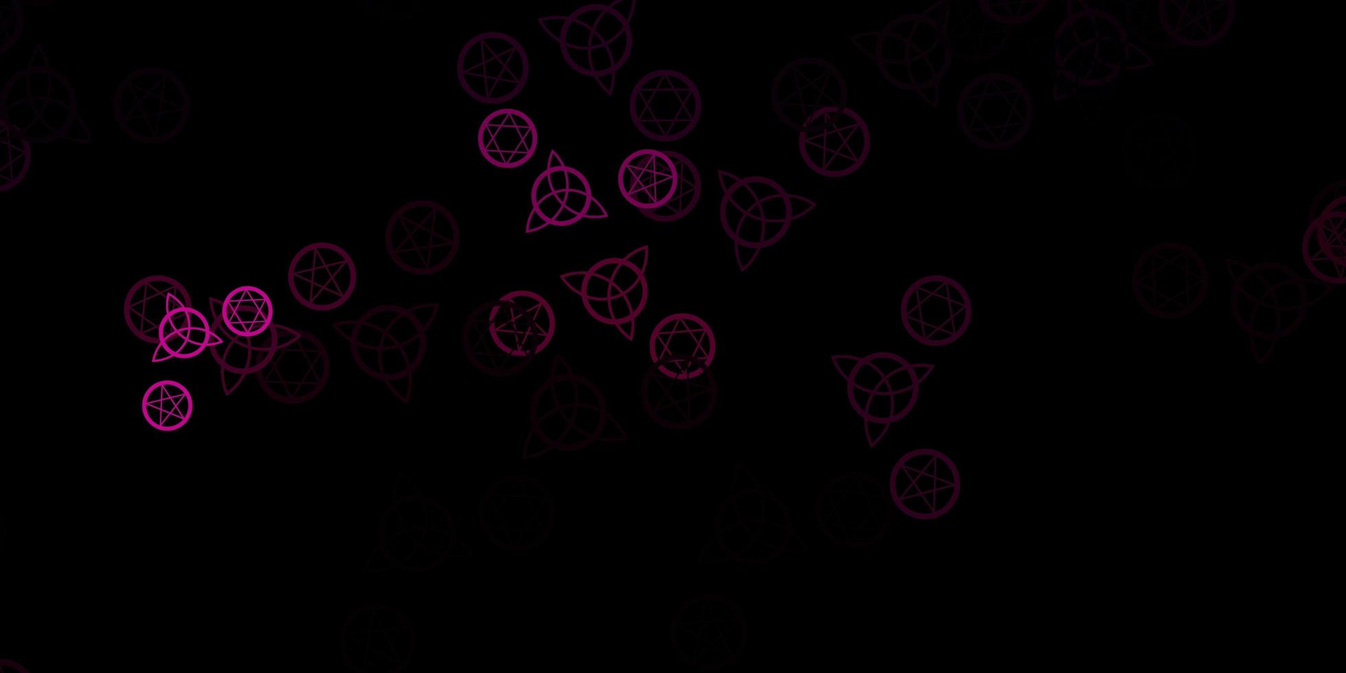 Dark Pink vector background with occult symbols.