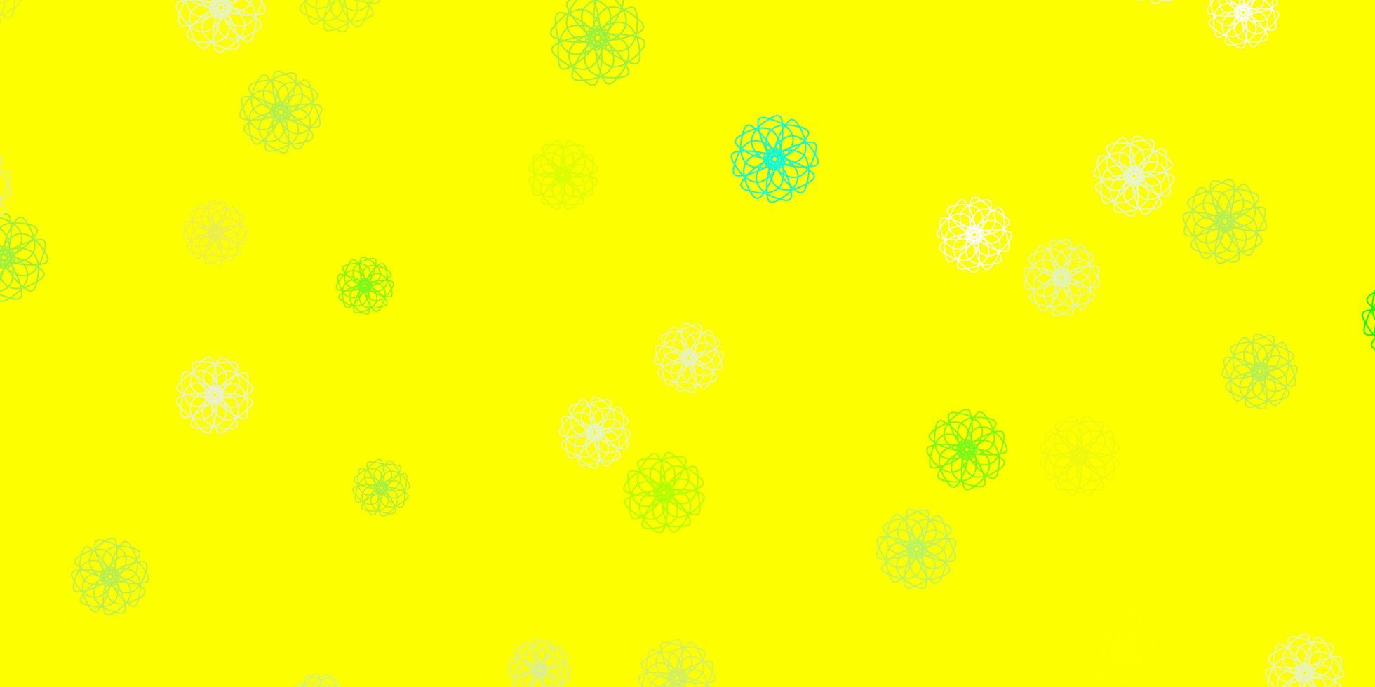 patrón de doodle de vector verde claro, amarillo con flores.