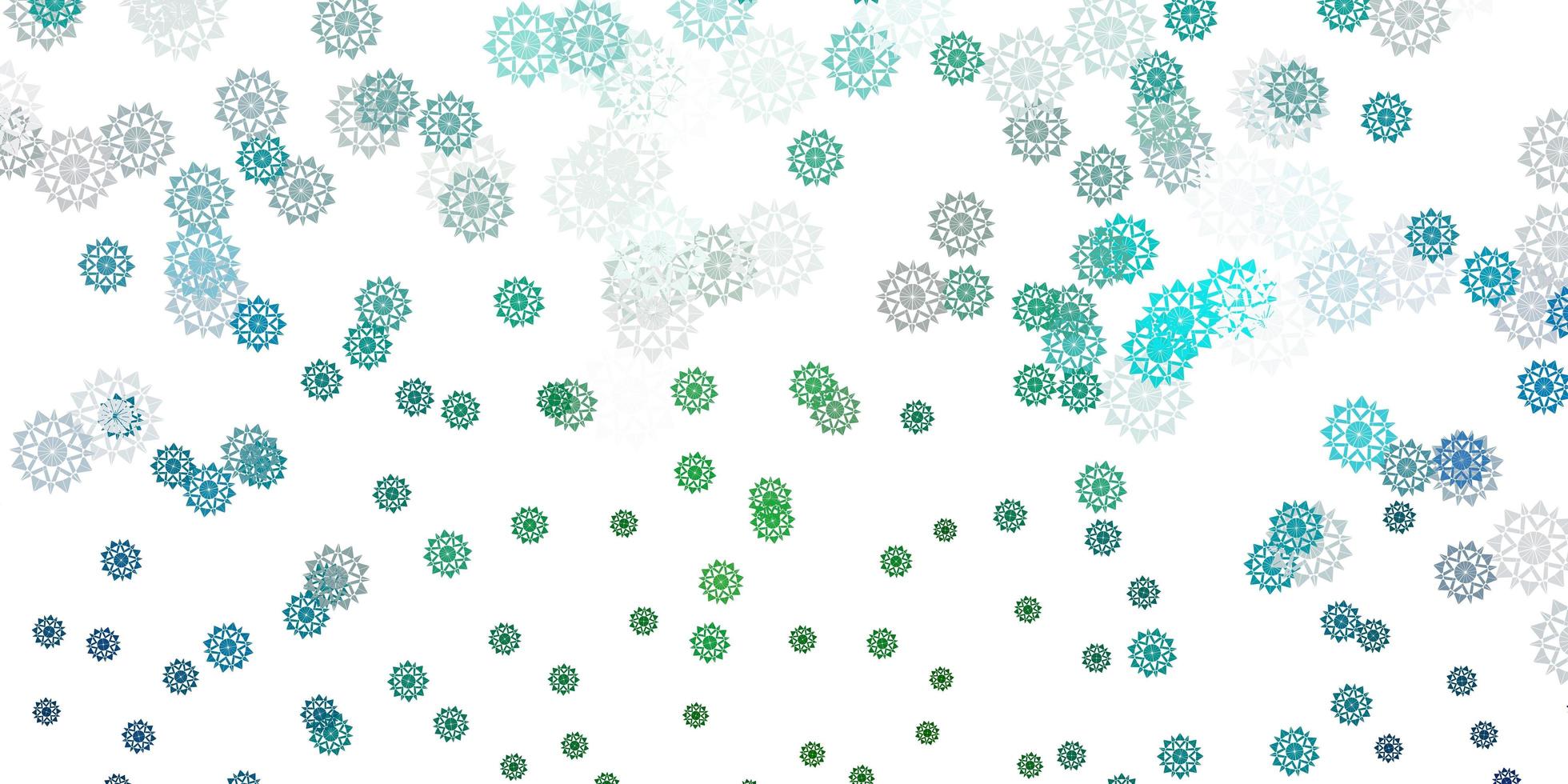 Light blue, green vector beautiful snowflakes backdrop with flowers.