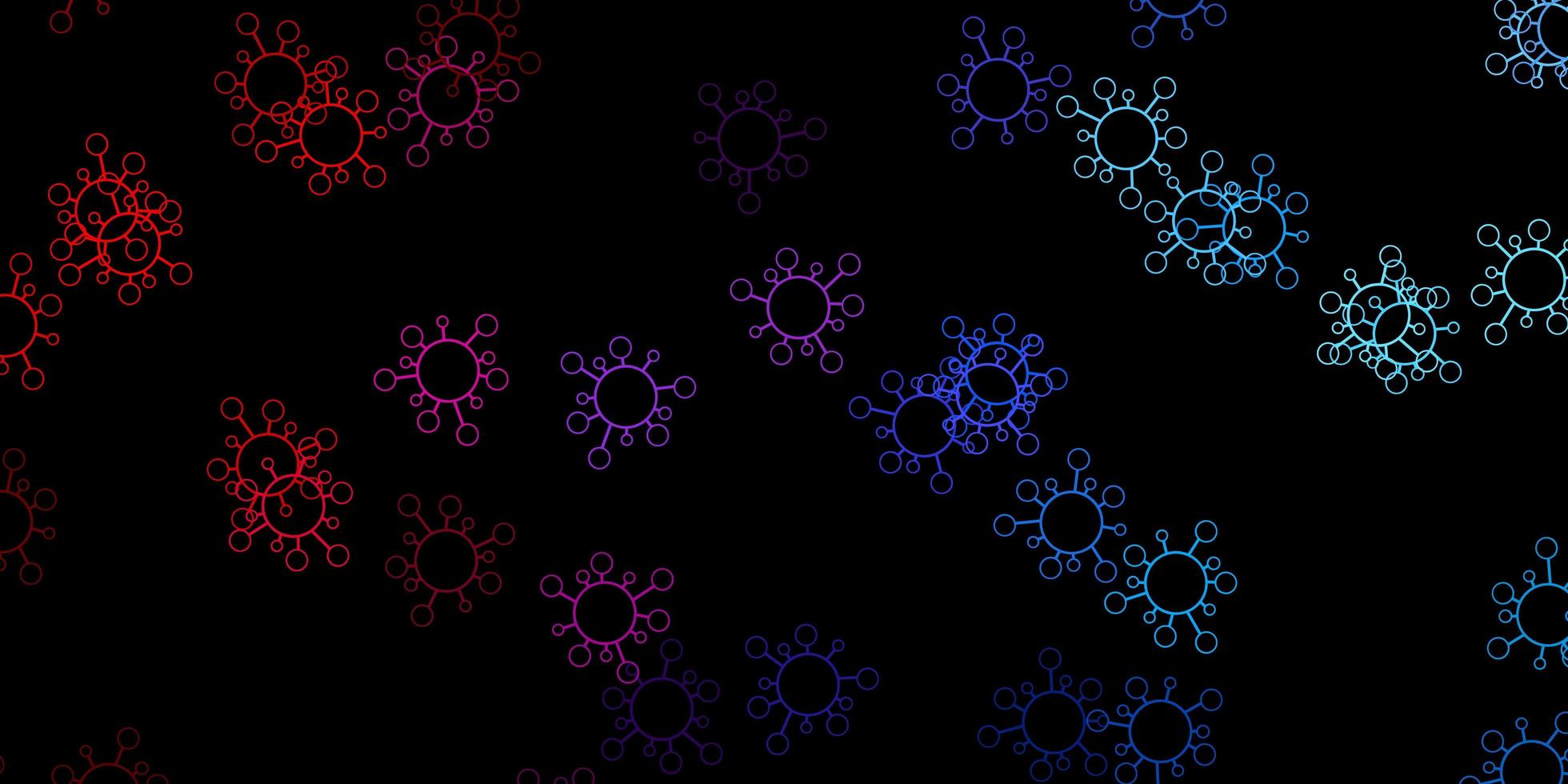 patrón de vector azul oscuro, rojo con elementos de coronavirus.