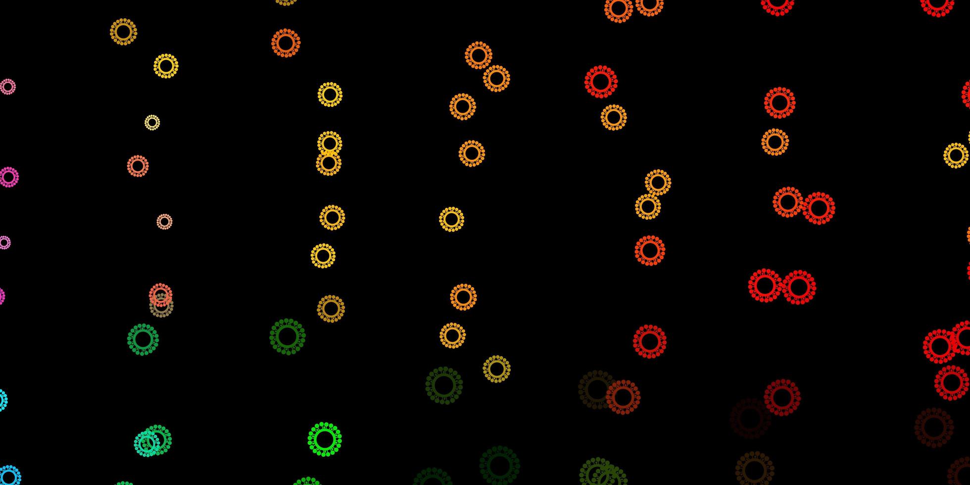 Telón de fondo de vector multicolor oscuro con símbolos de virus.