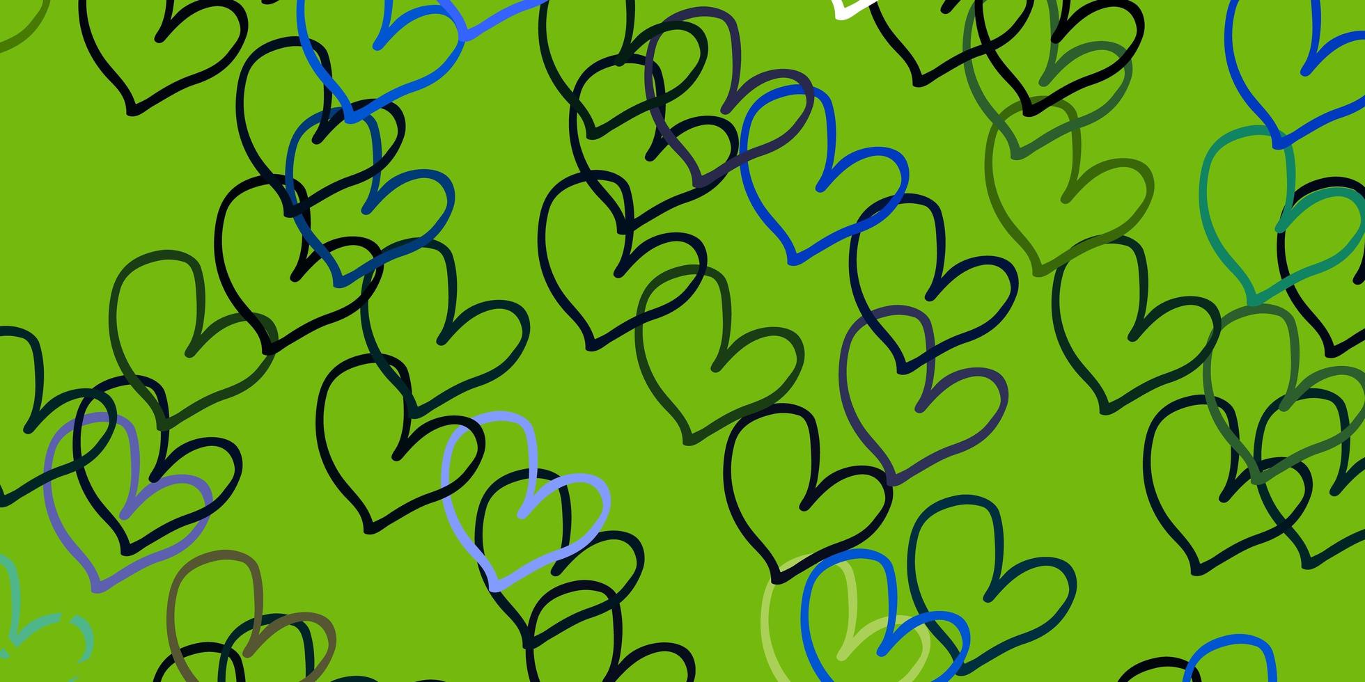Light Blue, Yellow vector background with Shining hearts.