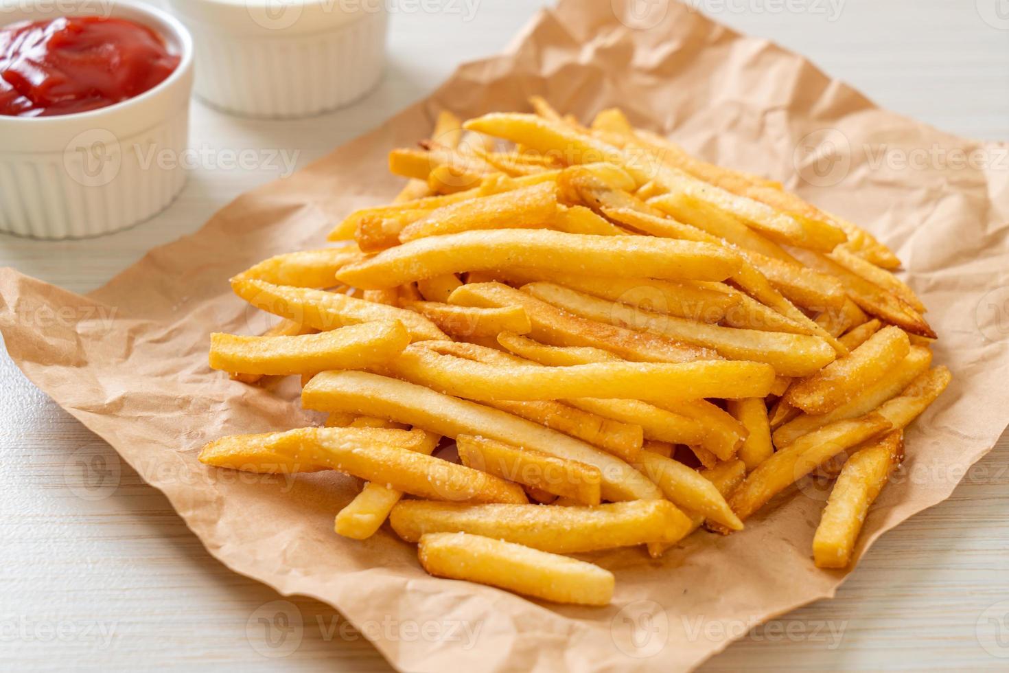 French fries with sour cream and ketchup 2769360 Stock Photo at Vecteezy