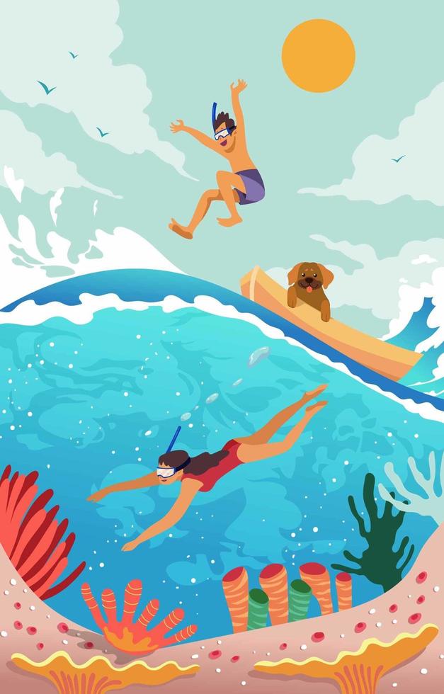 Swimming at the Sea on Summer vector