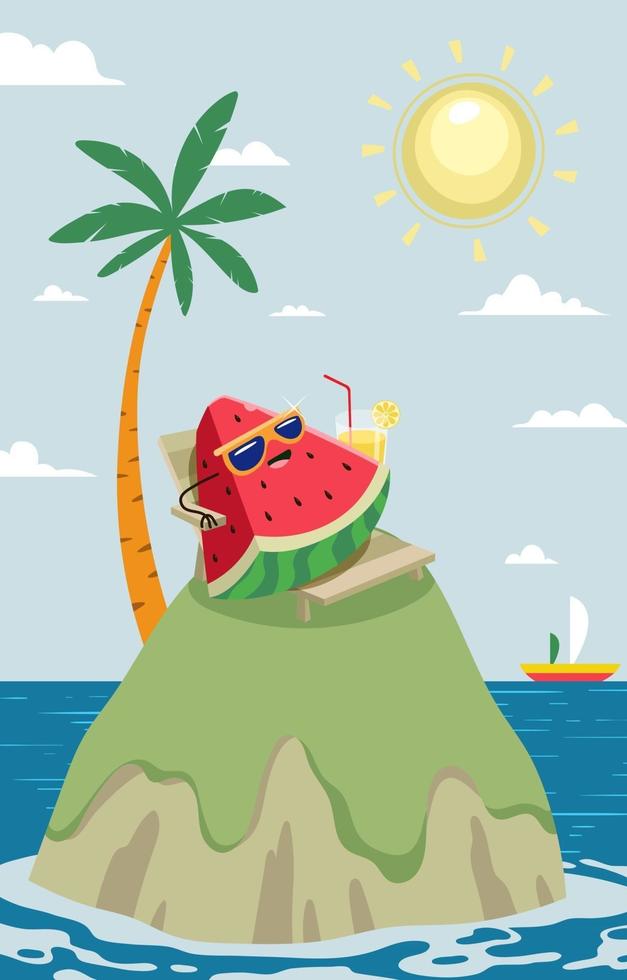 Funny Watermelon Relax at the Beach vector