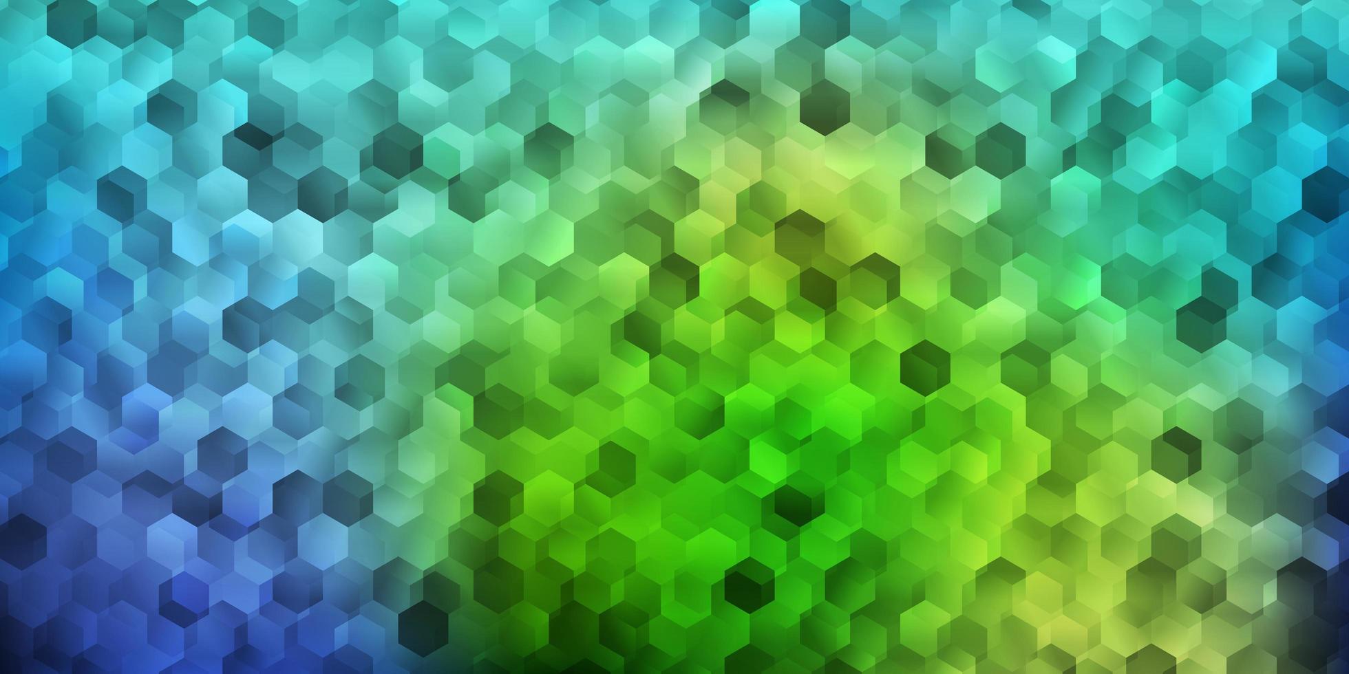 textura de vector azul claro, verde con hexágonos de colores.