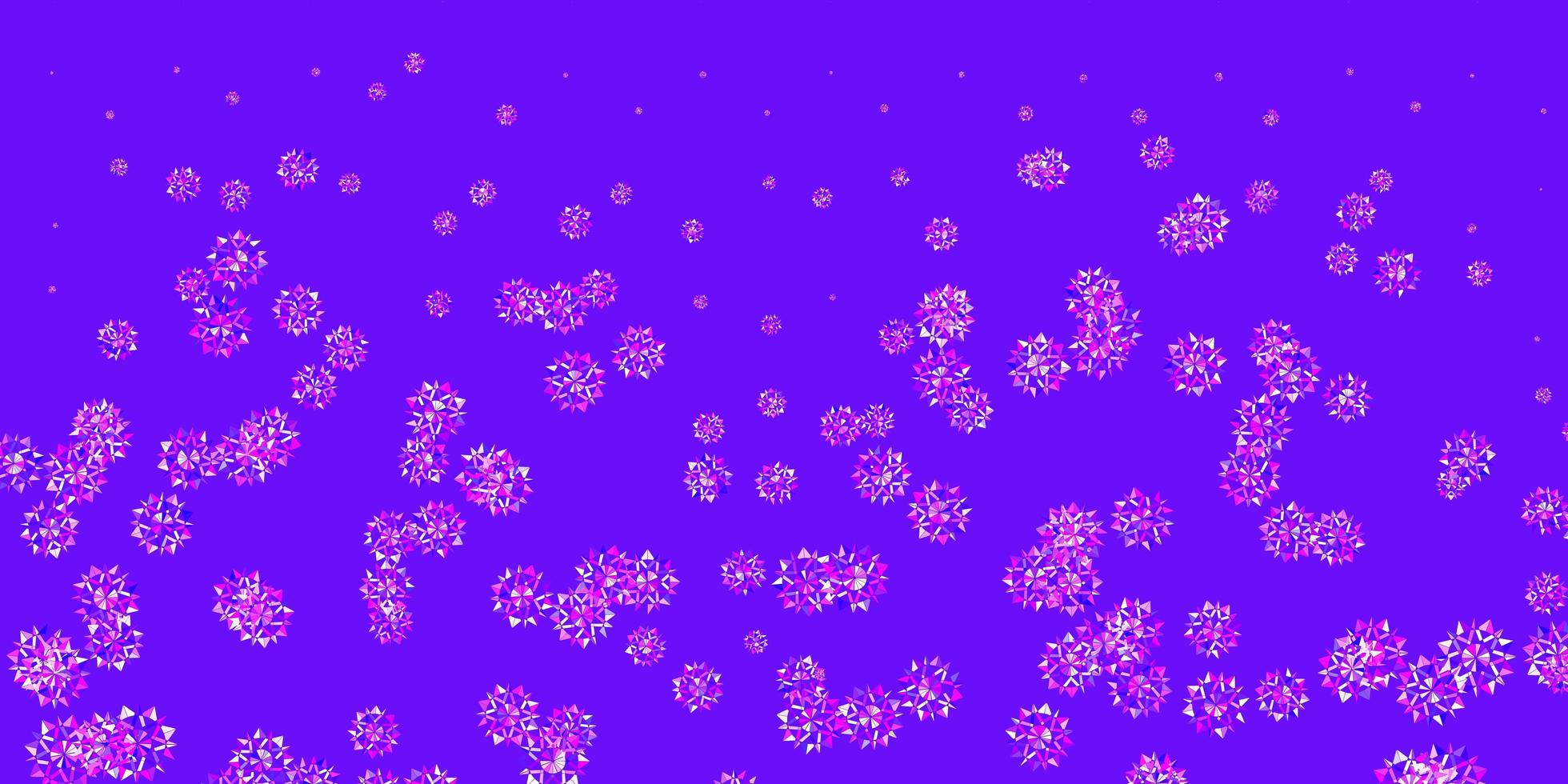 textura de vector violeta, rosa claro con copos de nieve brillantes.