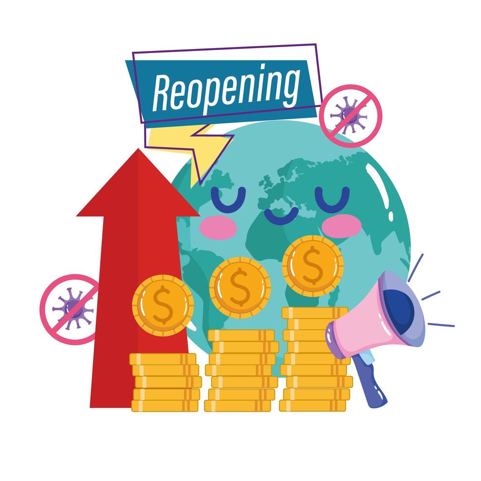 Reopening world megaphone economy finance money profit vector